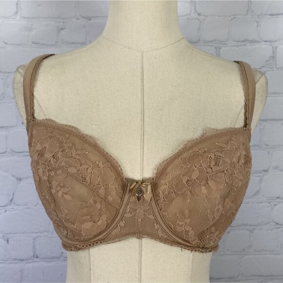 ⭐ 3/$15 Victorias Secret 32DDD Tan Lace Unlined Demi Bra With Adjustable Straps - Picture 1 of 5